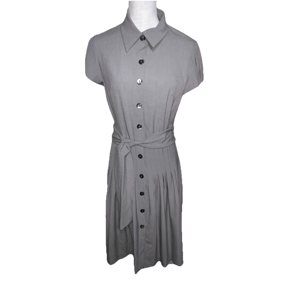 Perceptions New York Pleated‎ Peter Pan Button Front Waist Belt Fit Flare Sz 12